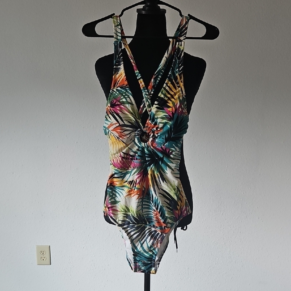 Shade & Shore Green Blue Sleeveless Cut Out Bodysuit